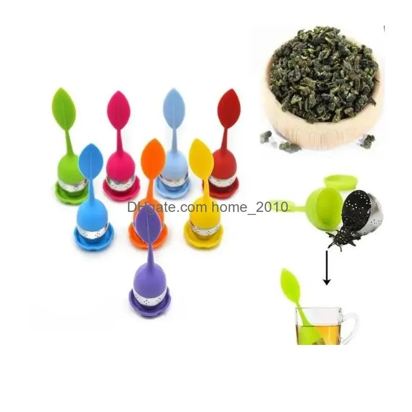 creative teapot strainers silicone tea spoon infuser with food grade leaves shape stainless steel infusers strainer filter leaf lid diffuse