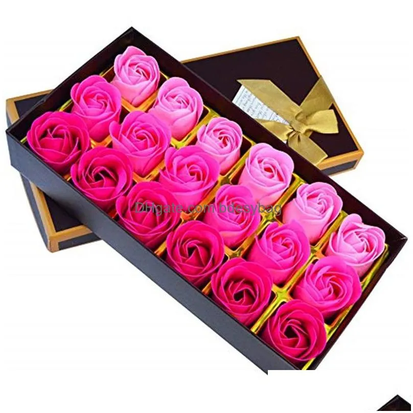 Decorative Flowers & Wreaths 18Pcs Artificial Rose Floral Bath Soap Flower Petals With Gift Box For Birthdays Anniversary Wedding Vale Dhpr0