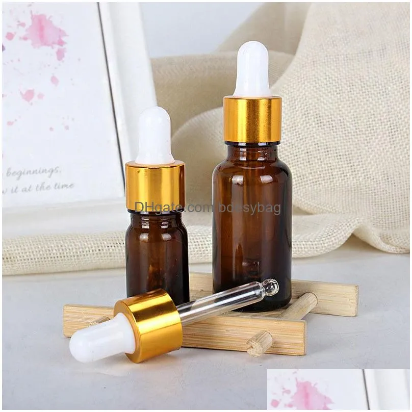 Packing Bottles Wholesale 5-100Ml Dropper Bottle Amber Glass Golden Er Liquid Reagent Pipette Eye Container Per Drop Delivery Office S Dh2Ly