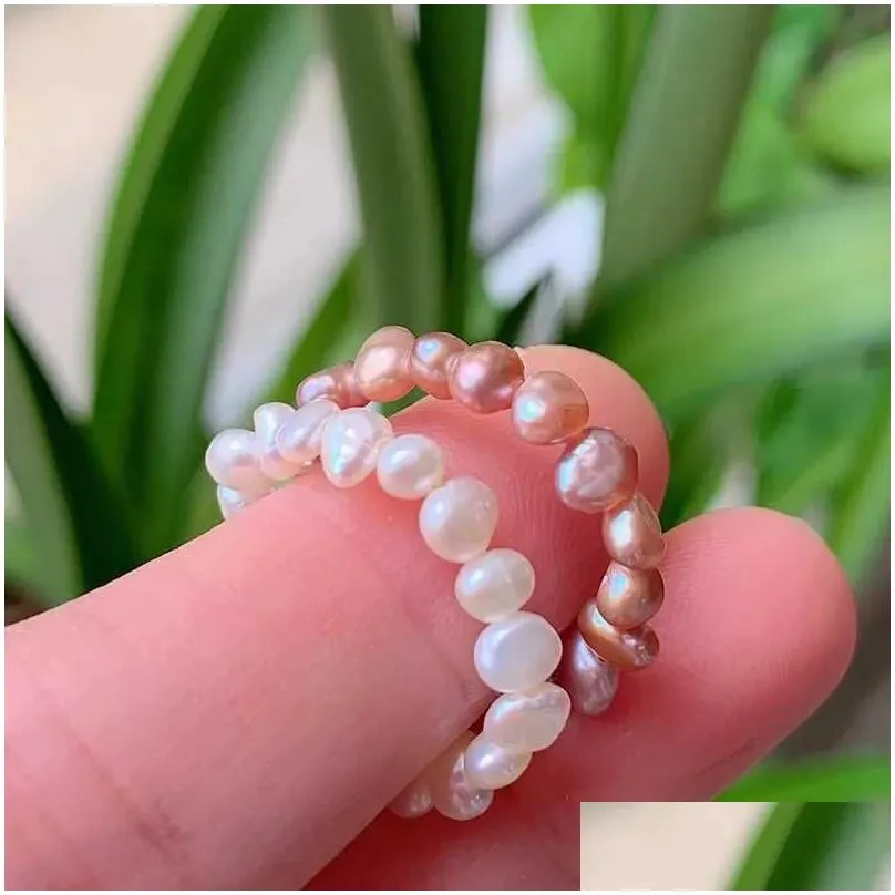 Band Rings Small Natural Freshwater Pearl Rings for Women Simple Fashion White Purple Baroque Pearl Couple Rings Party Wedding Jewelry