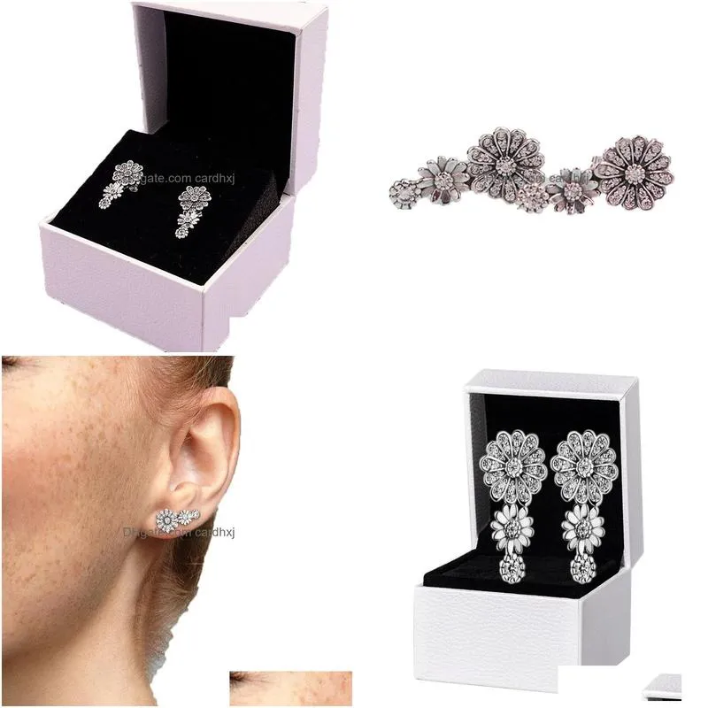 Stud Sparkling Daisy Flower Trio Earrings Original Box For 925 Sterling Sier Pendant Earring Women Wedding Jewelry Set8011836 Drop De Dhaik