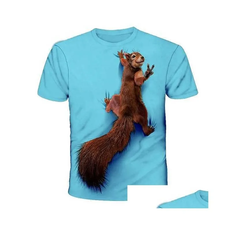 Mens T-Shirt Tee Funny T Shirts Graphic Animal Squirrel Round Neck Sea Blue Green Blue Yellow Red 3D Print Daily Holiday Short Sleeve Print Clothing Apparel Basic