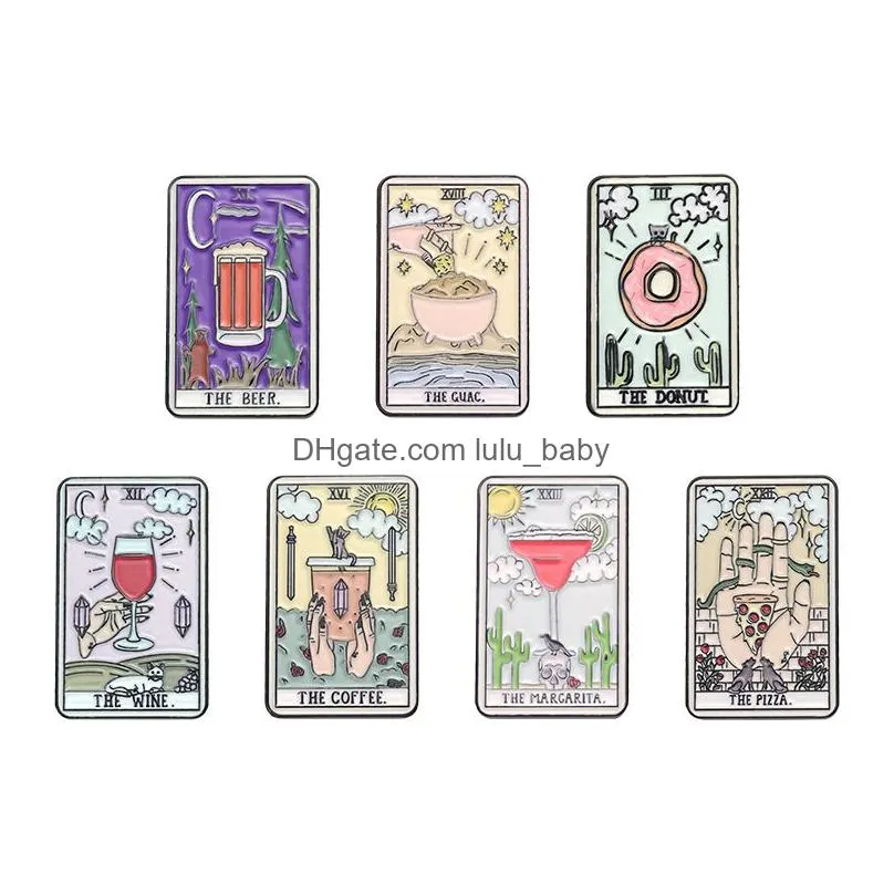 food and drinks tarot card shaped enamel brooch pins set aesthetic cute lapel badges cool pins for backpacks hat bag collar diy fashion jewelry