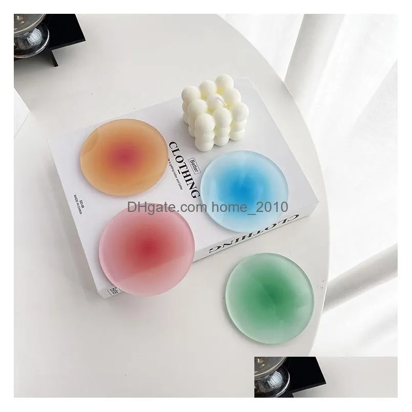 gradient acrylic coasters ins anti-slip round cup pad dining table placemat cafe desktop decor ornaments kitchen bowl mats yfa1923