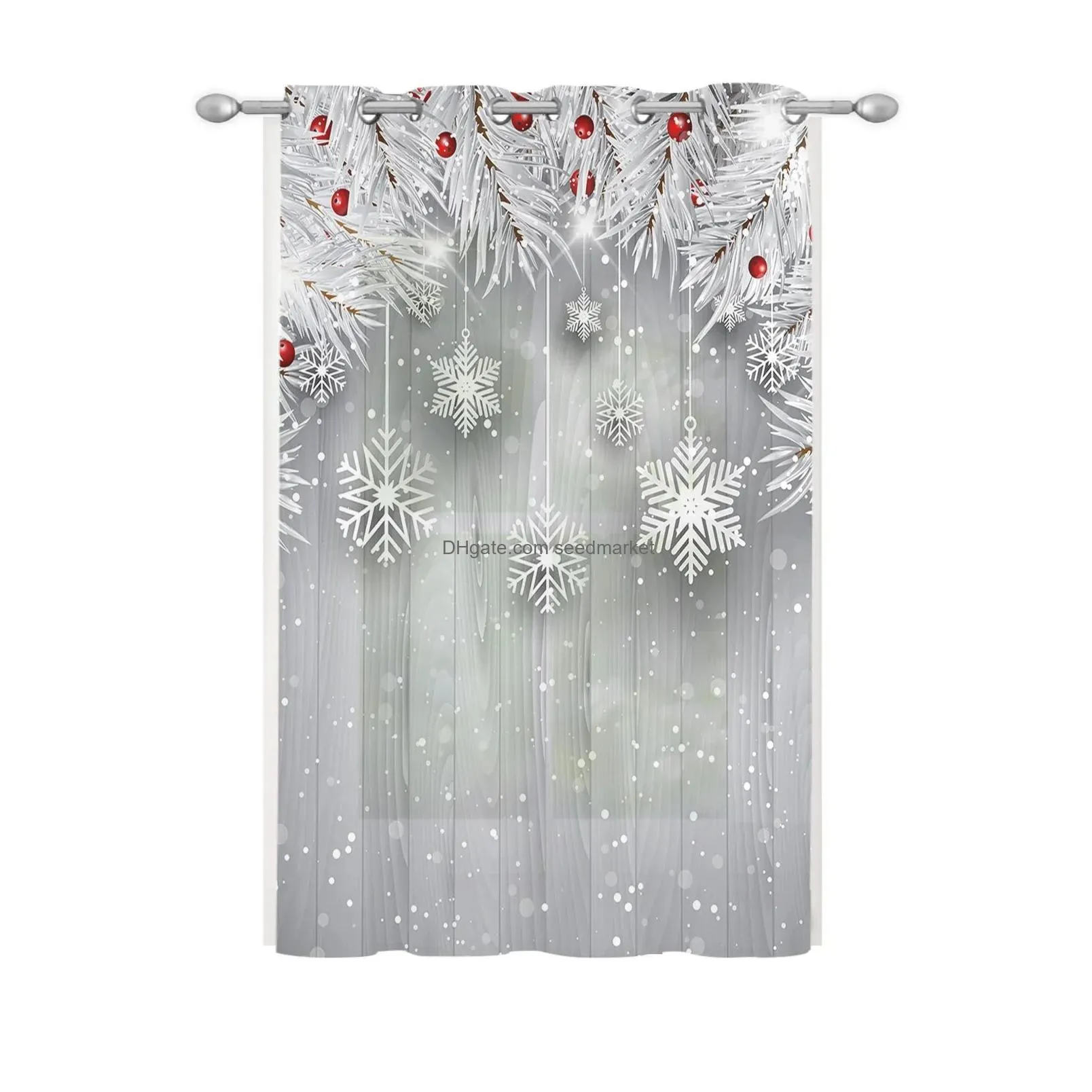 curtains christmas fir leaf berry vintage wood grain tulle curtains living room sheer window treatments voile drapes with grommets