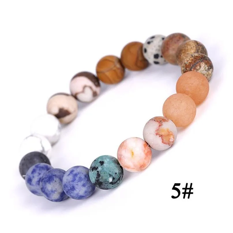 Natural Stone Beads Bracelets 10mm Women Handmade Beaded Strands Universe Galaxy Premium Space Planets Solar System Bangles for Men Gifts Chakra Yoga