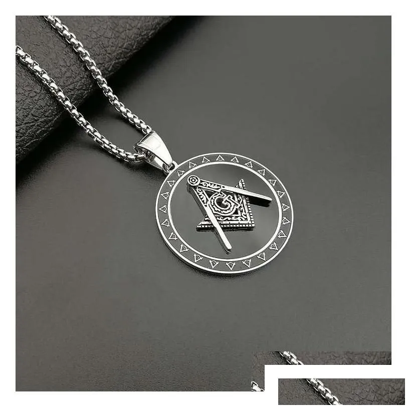 pendant necklaces 316 stainless steel mason masonic necklace sier gold black round shaped fraternal association fraternity charm drop