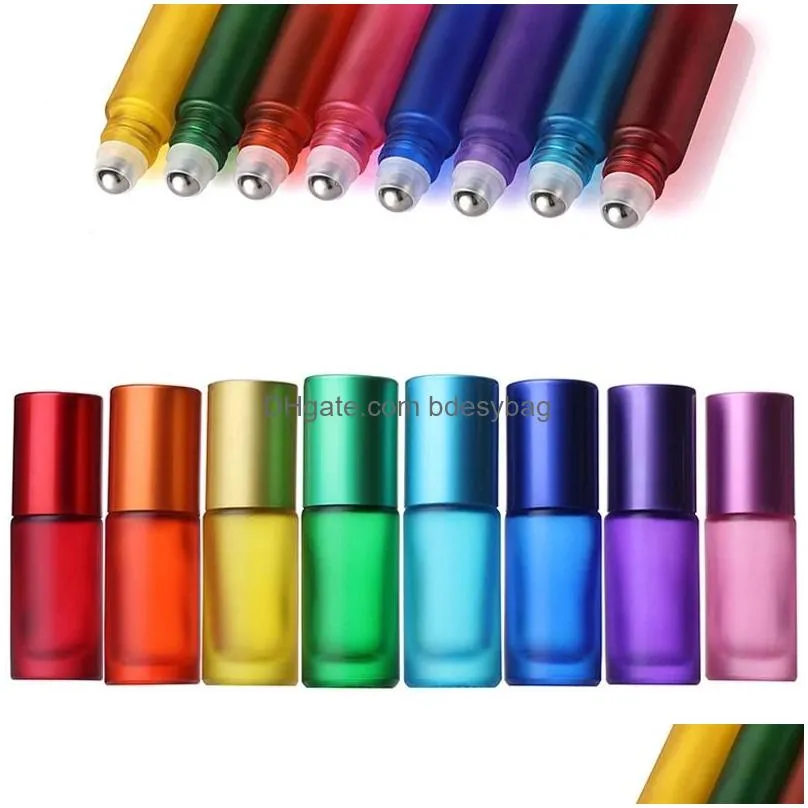 Packing Bottles Wholesale 5Ml Portable Frosted Colorf Essential Oil Per Thick Glass Roller Travel Refillable Bottle For Drop Delivery Dhkzu