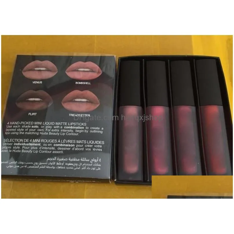 Lip Gloss Drop Ship Liquid Lipstick Kit The Red Nude Brown Pink Edition Mini Matte 4Pcs/Set 4 X Delivery Health Beauty Makeup Lips Dhqu1
