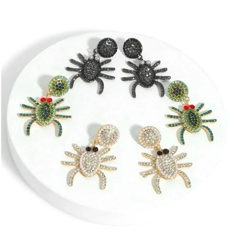 Halloween Black Spider Dangle Earrings for Women Punk Gold Metal Crystal Earring Jewelry