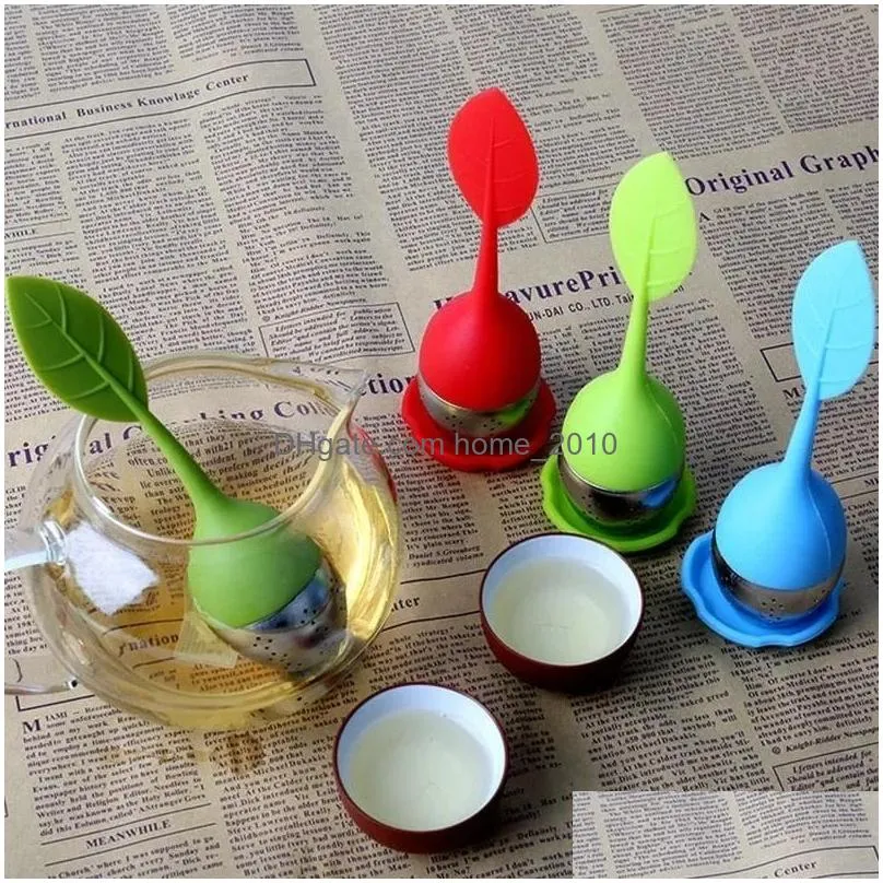 creative teapot strainers silicone tea spoon infuser with food grade leaves shape stainless steel infusers strainer filter leaf lid diffuse