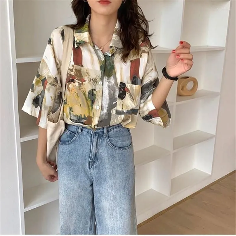 Women`s Blouses Summer Shirt Short Sleeve Tees Chiffon Harajuku Blouse For Women Hawaiian Cute Doodle Tops Blusas Mujer