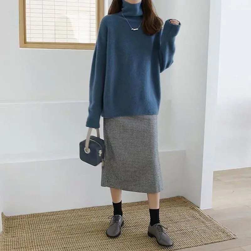 Women`s Sweaters Turtle Neck Cashmere Sweater Women Korean Style Loose Warm Knitted Pullover 2021 Winter Outwear Lazy Oaf Female