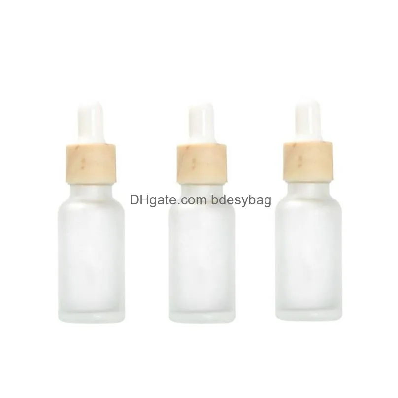 Packing Bottles Wholesale Empty Refillable Dropper Frosted Glass Vial Cosmetic Container Jar Holder Sample Bottle With Imitated Wooden Dh7Iw