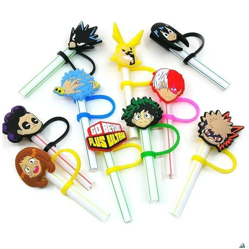 Drinking Straws Sts Custom My Hero Academia Soft Sile St Toppers Accessories Er Charms Reusable Splash Proof Dust Plug Decorative 8M