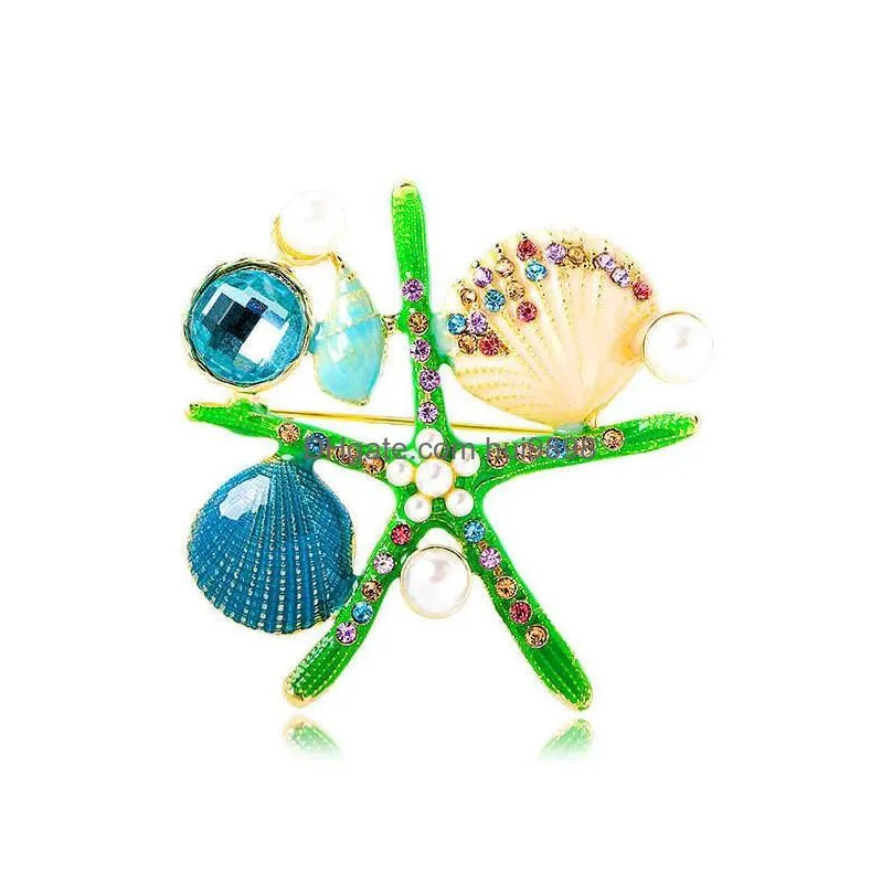 designer personalized korean creative drip oil starfish shell fashion marine biology brooch pearl breast blossom coat accessories