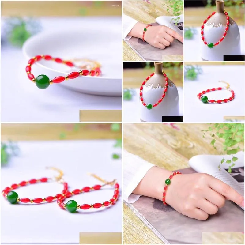 Strand Wholesale Light Red Natural Crystal Bracelets Rice Shape Bead Bracelet Lucky For Women Girl Single Lap Jewelry