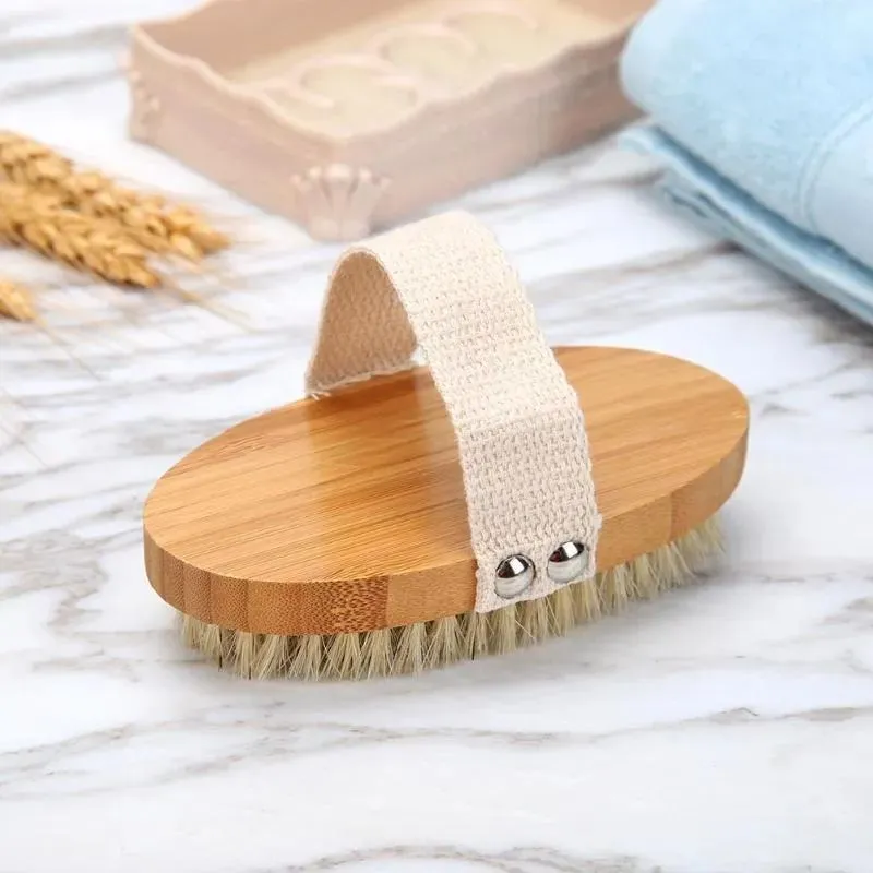 Wholesale Body Brush Natural Boar Bristle Organic Dry Skin Body Brush Bamboo Wet Back Shower Brushes Exfoliating Bathing Brush