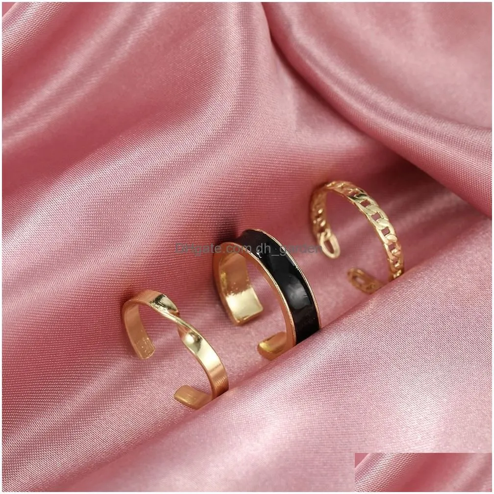 Band Rings 3Pcs/Set Enamel Heart Rings Fashion Pearl Ring For Women Geometric Irregar Chain Knuckle Jewelry Drop Delivery Jew Dhgarden