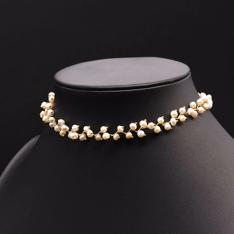 Strands Strings GLSEEVO Natural  Water Small Pearl Necklace for Women Wedding Engagement Tassel Chain Choker Fine Jewellery