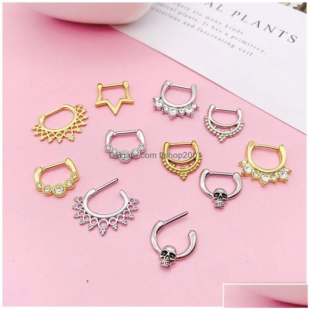 Nose Rings Studs Stainless Steel Septum Clicker Ring Cartilage Helix Tragus Hoop Daith Earrings Hinged Segment Piercing Drop Deliv