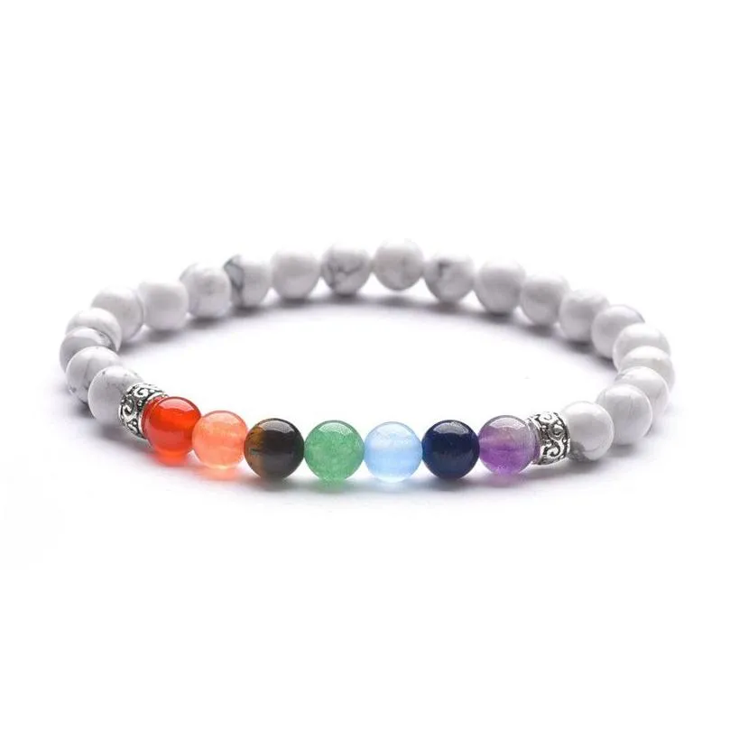 Ladies 6mm amethyst Lava Rock 7 Chakra Women Girl Bead Strands Energy Healing Bracelets Stretch Natural Stone Yoga Beaded Bracelet