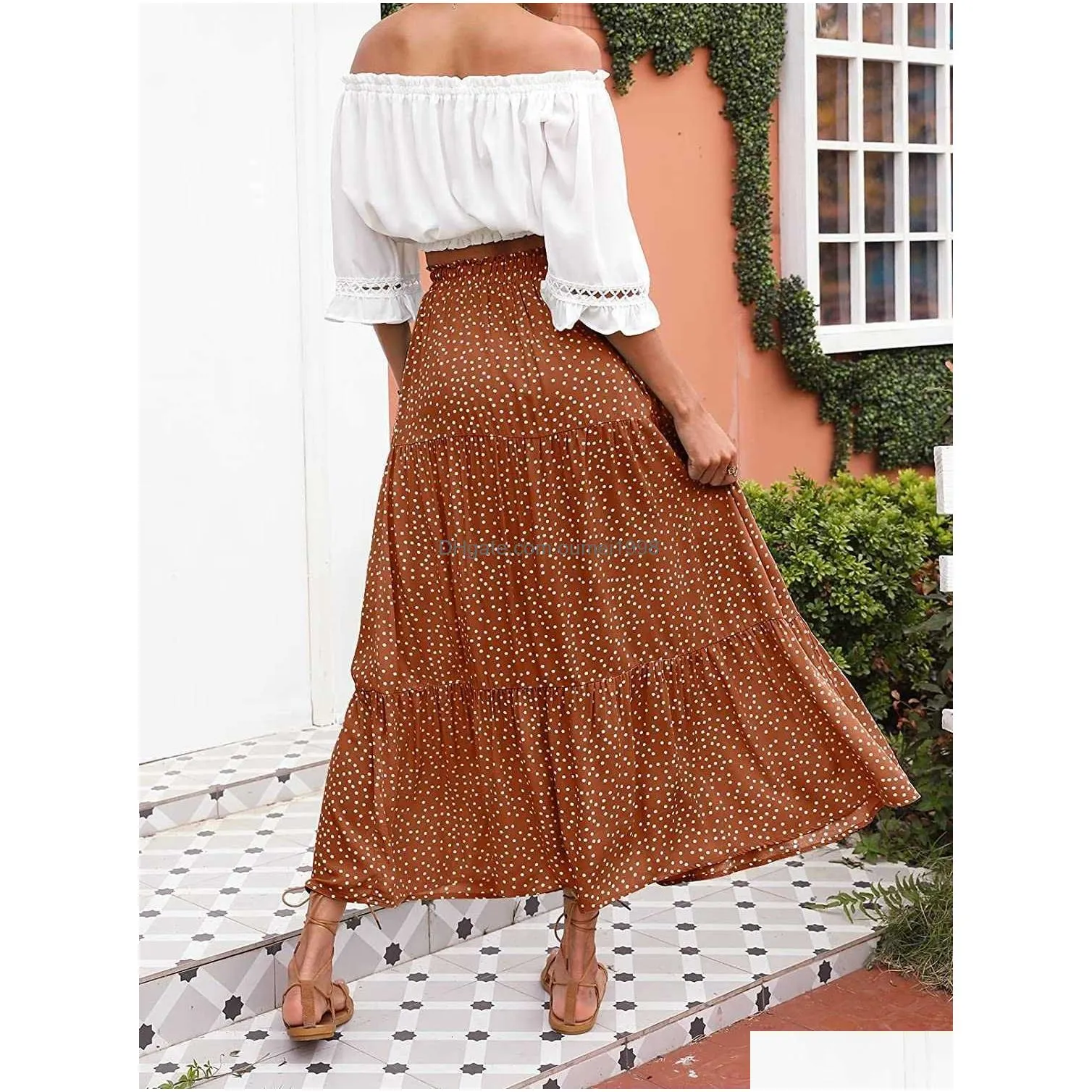 Skirts Zesica Womens 2023 Bohemian Floral Printed Elastic Waist A Line Maxi Skirt With Pockets Drop Delivery Apparel Women`S Clothing Dhl9Y