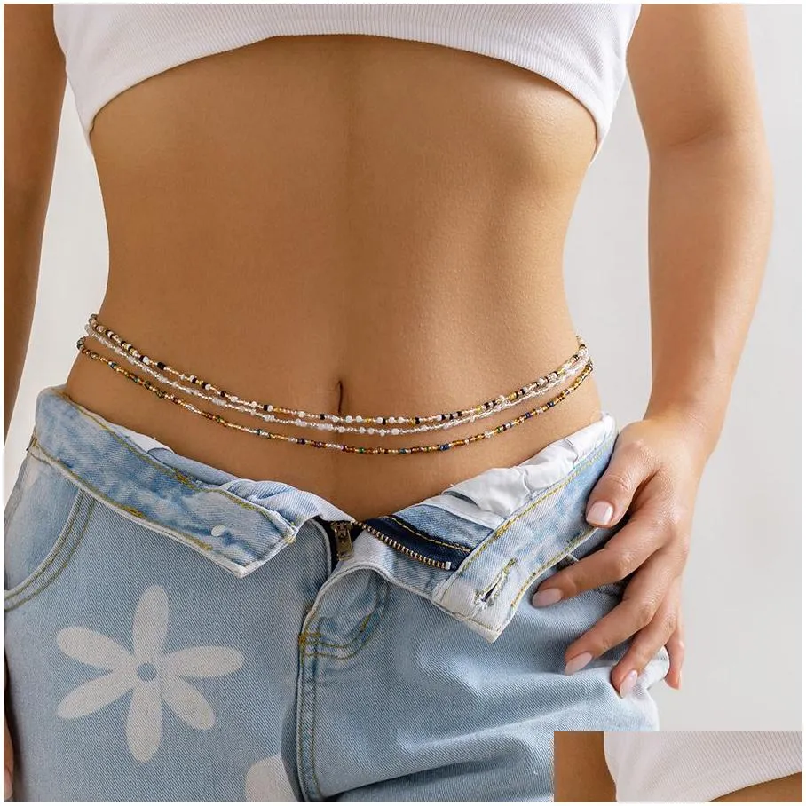 Belly Chains Boho Mtilayer Chain Womens Simple Y Crystal Beads Body Bikini Beach Waist Summer Jewelry Gift Drop Delivery Otbvy