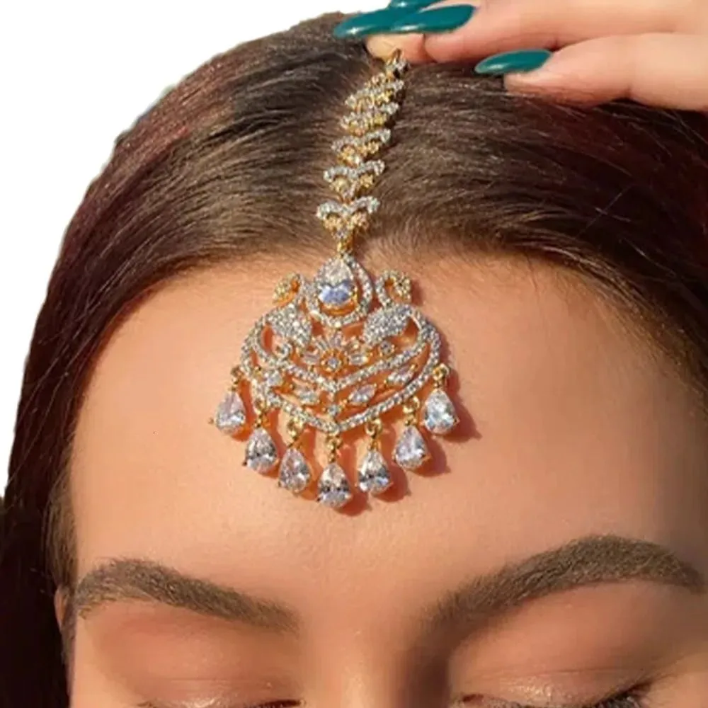 Chains Stonefans Elegant Geometric Forehead Chain Indian Wedding Decoration Bohemian Tassel Headpiece Women Hair Jewelry 231216