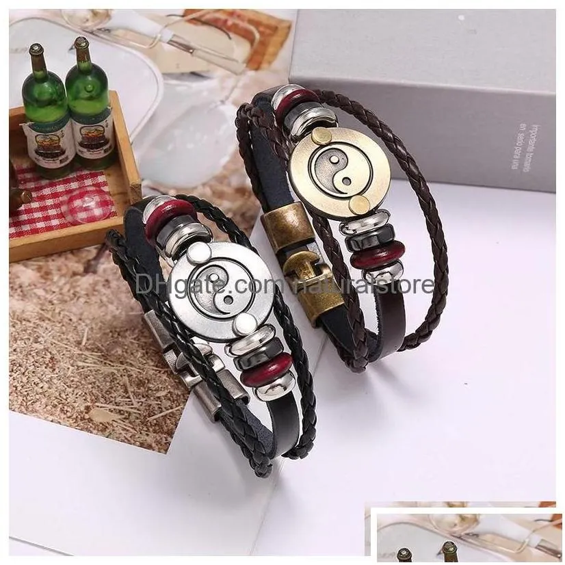 Charm Bracelets Retro Yinyang Bracelet Mltilayer Leather Women Men Fashion Jewelry Will And Sandy Drop Delivery Dhvqv