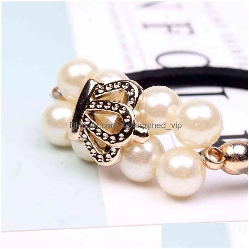  pearl crown rose butterfly elastic hair bands for women korean double pearls rubber band gums hair accessories wholesale aa220323