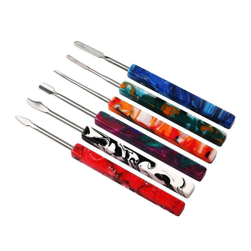 LTQ Rosin Dab Tools Water Pipe Wax Dabber Silver Square Resin Handle Stainless Steel for Dry Herb Vaporizer Quartz Nails Bongs Smoking Oil Picking Spoon