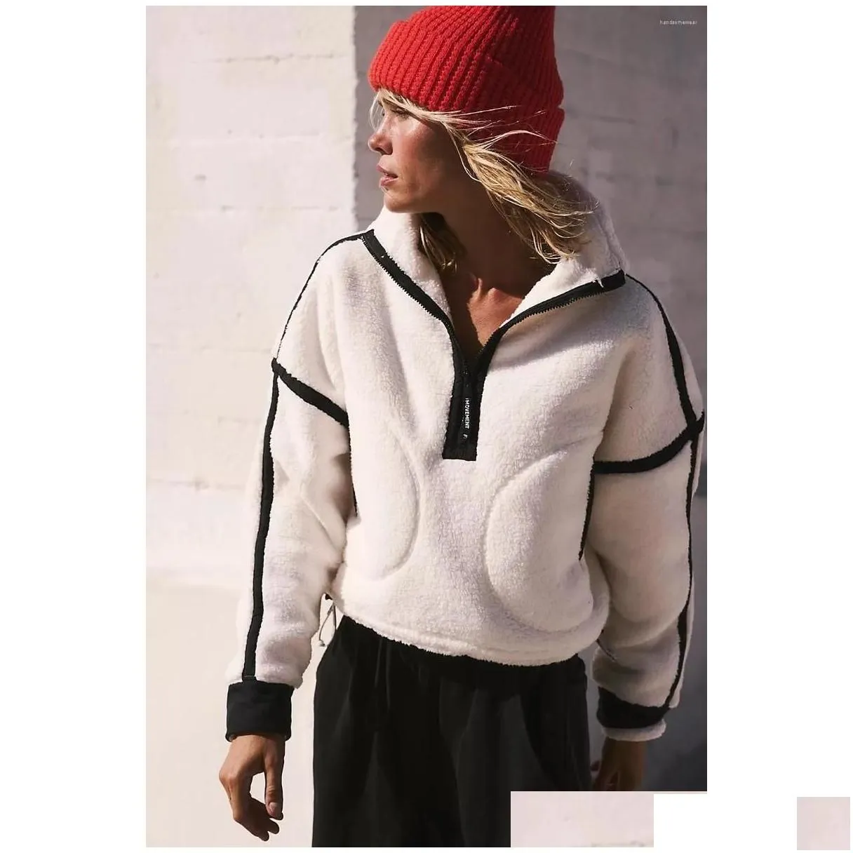 womens sweaters womens sweaters women sherpa plover zip up hoodie turtleneck work dstring streetwear faux lambswool oversize sweatsh