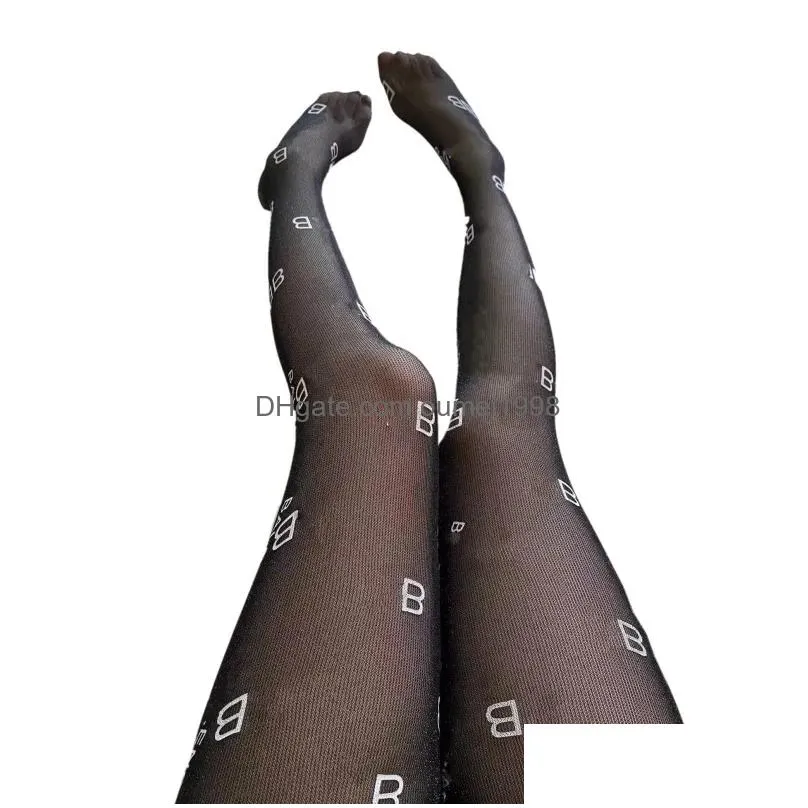 Socks & Hosiery Design Y Womens Long Stockings Tights Women Fashion Thin Lace Mesh Soft Breathable Hollow Letter Drop Delivery Appare Dhet7