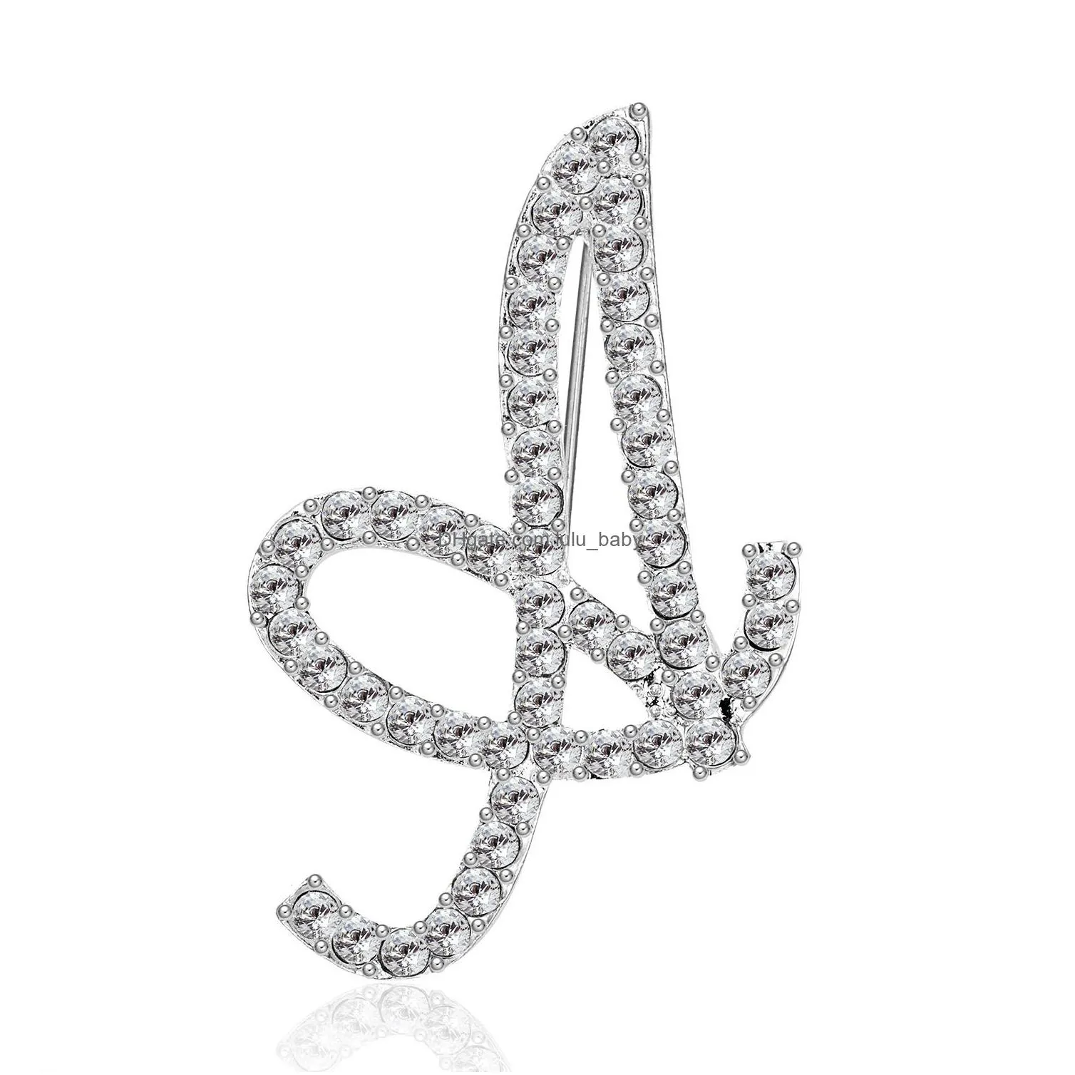 letter brooch pins initial rhinestone brooch for women crafts silvery a-z