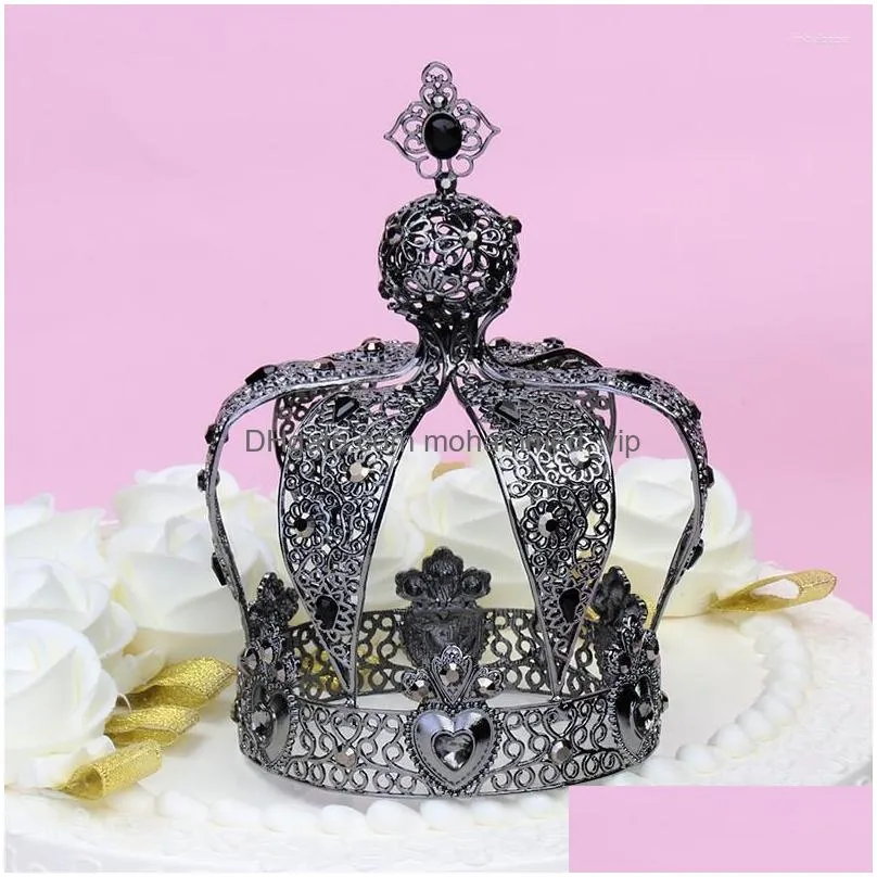 hair clips vintage princess crown castle metal crown- cake topper king retro black headdress baroque ornaments