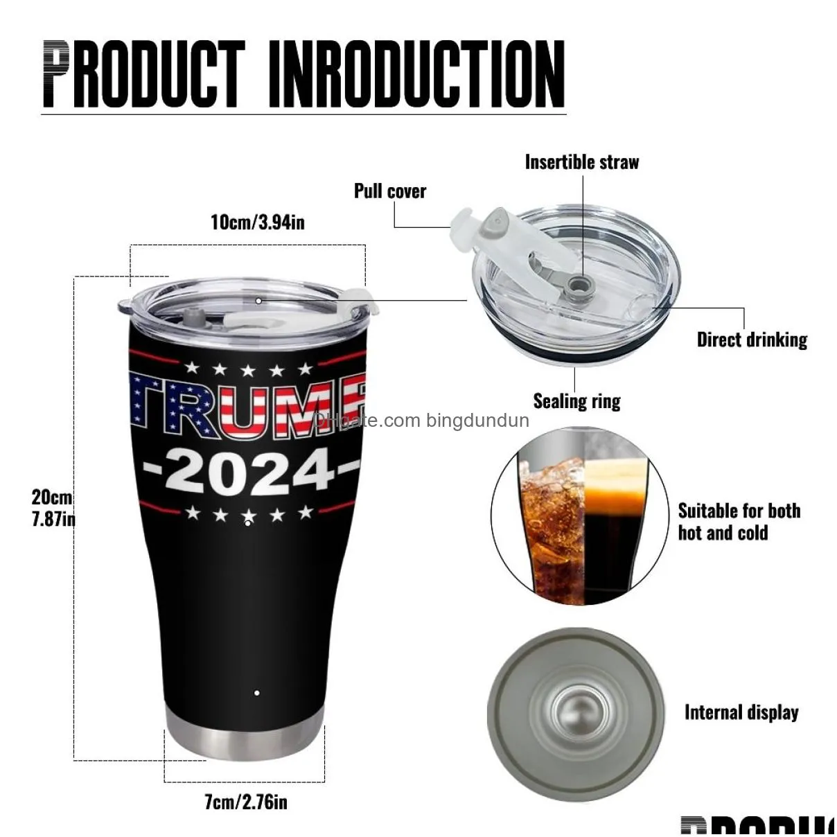 Trump 2024 Tumblers Stainless Steel Cup Custom 900ML Large Capacity Double -layer Water Bottle 30oz