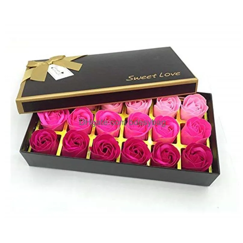 Decorative Flowers & Wreaths 18Pcs Artificial Rose Floral Bath Soap Flower Petals With Gift Box For Birthdays Anniversary Wedding Vale Dhpr0