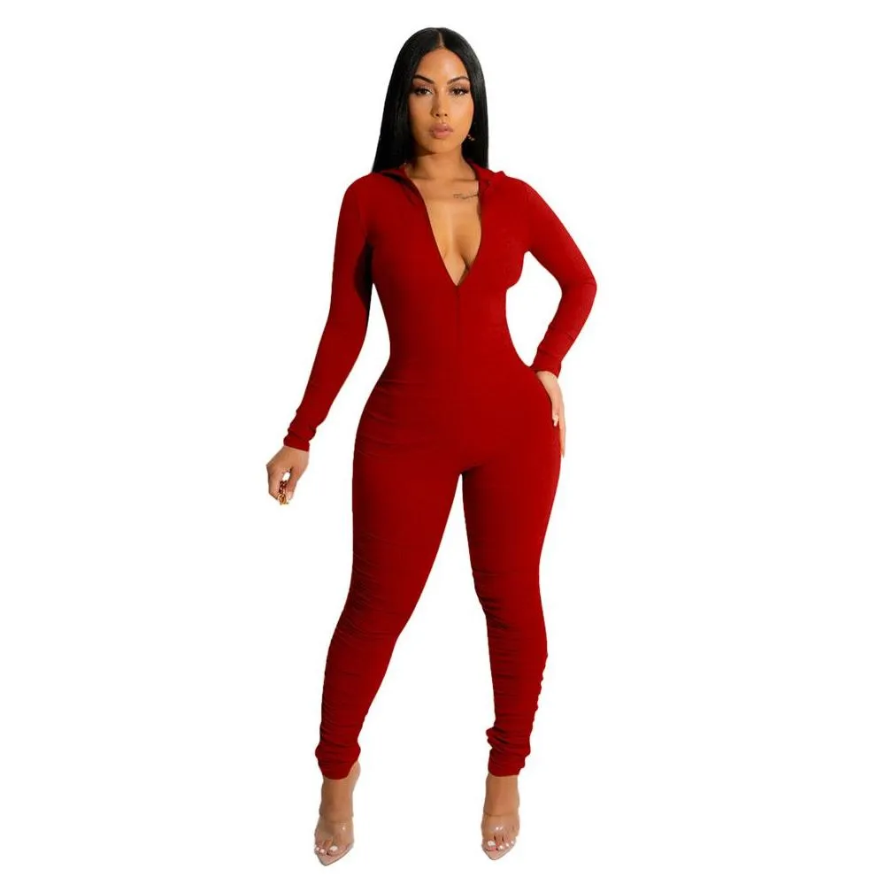 Wholesale Jumpsuits Women Fall Winter Clothes Bodycon Rompers Long Sleeve Solid Jumpsuits One Piece Outfits Skinny Overalls leggings Casual Streetwear
