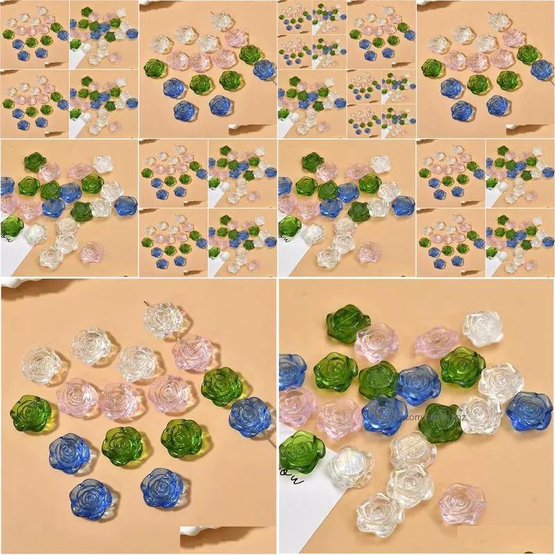 Bangle 100Pcs/Lot 18Mm Color Print Geometry Cartoon Rose Flowers Shape Straight Hole Beads Diy Jewelry Earring/Garment Accessory Dro Dhaw3
