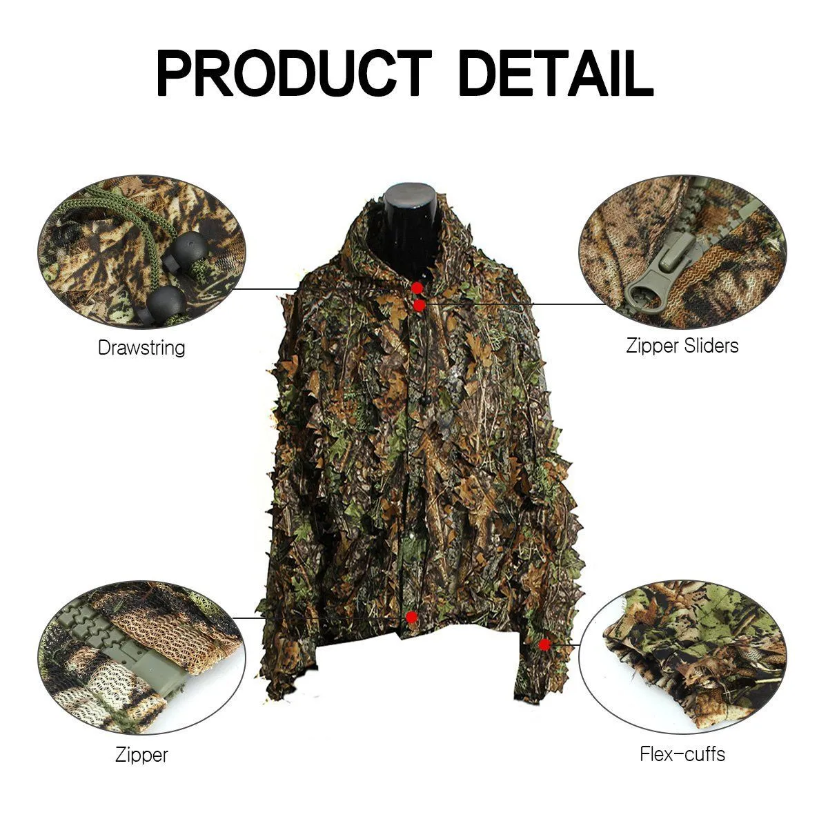 Ghillie Suit Gilly Hunting sets Pants 3D Leaf Camo Camouflage Coveralls Youth Adult Lightweight Clothes for Jungle Hunting Wildlife Photography or