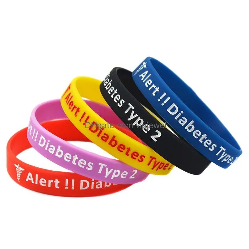 1pc diabetes type 2 silicone rubber wristband carry this message as a reminder in daily life