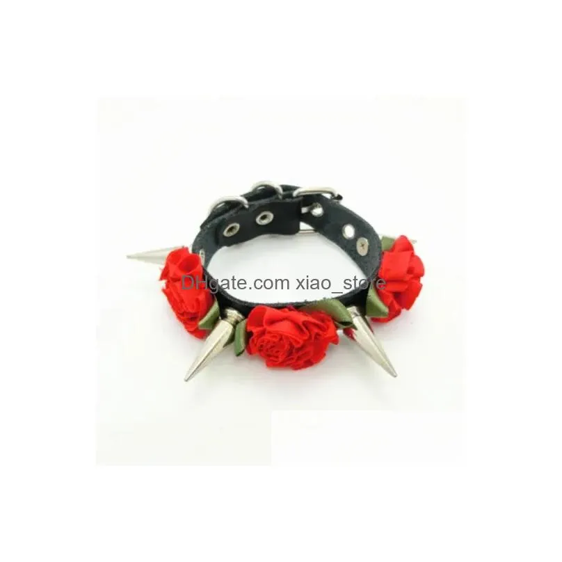 torques fashion harajuku handmade spikes leather necklace flower rivets collar belt punk rock choker torque stud nut