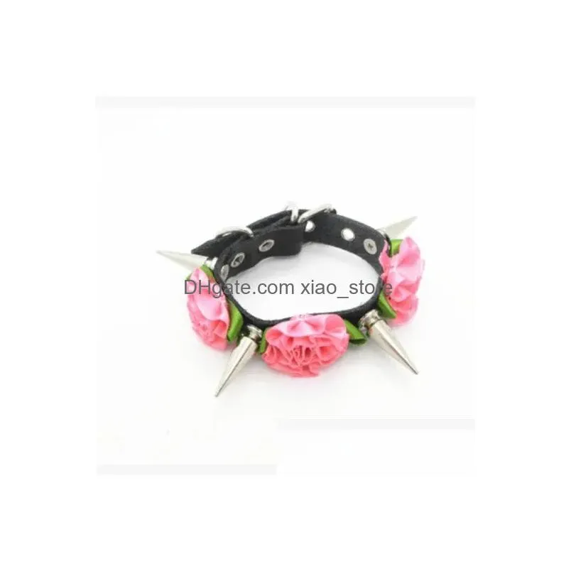 torques fashion harajuku handmade spikes leather necklace flower rivets collar belt punk rock choker torque stud nut