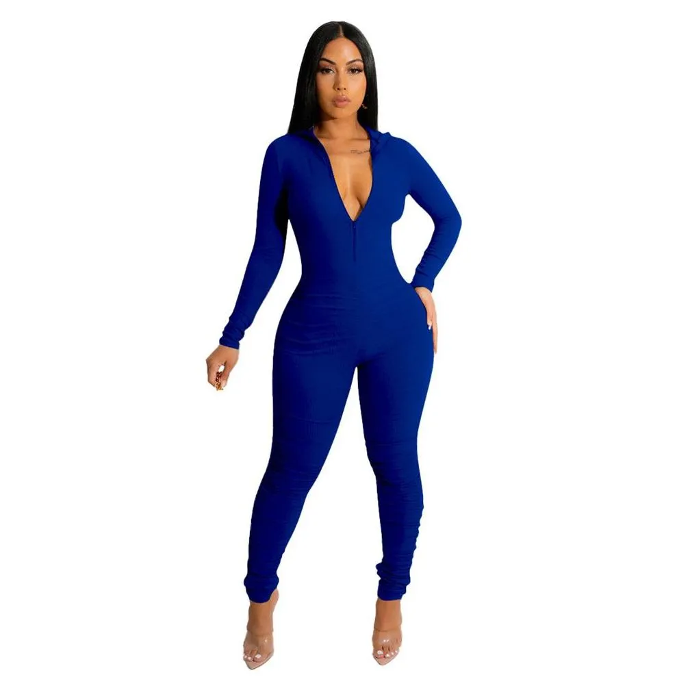 Wholesale Jumpsuits Women Fall Winter Clothes Bodycon Rompers Long Sleeve Solid Jumpsuits One Piece Outfits Skinny Overalls leggings Casual Streetwear