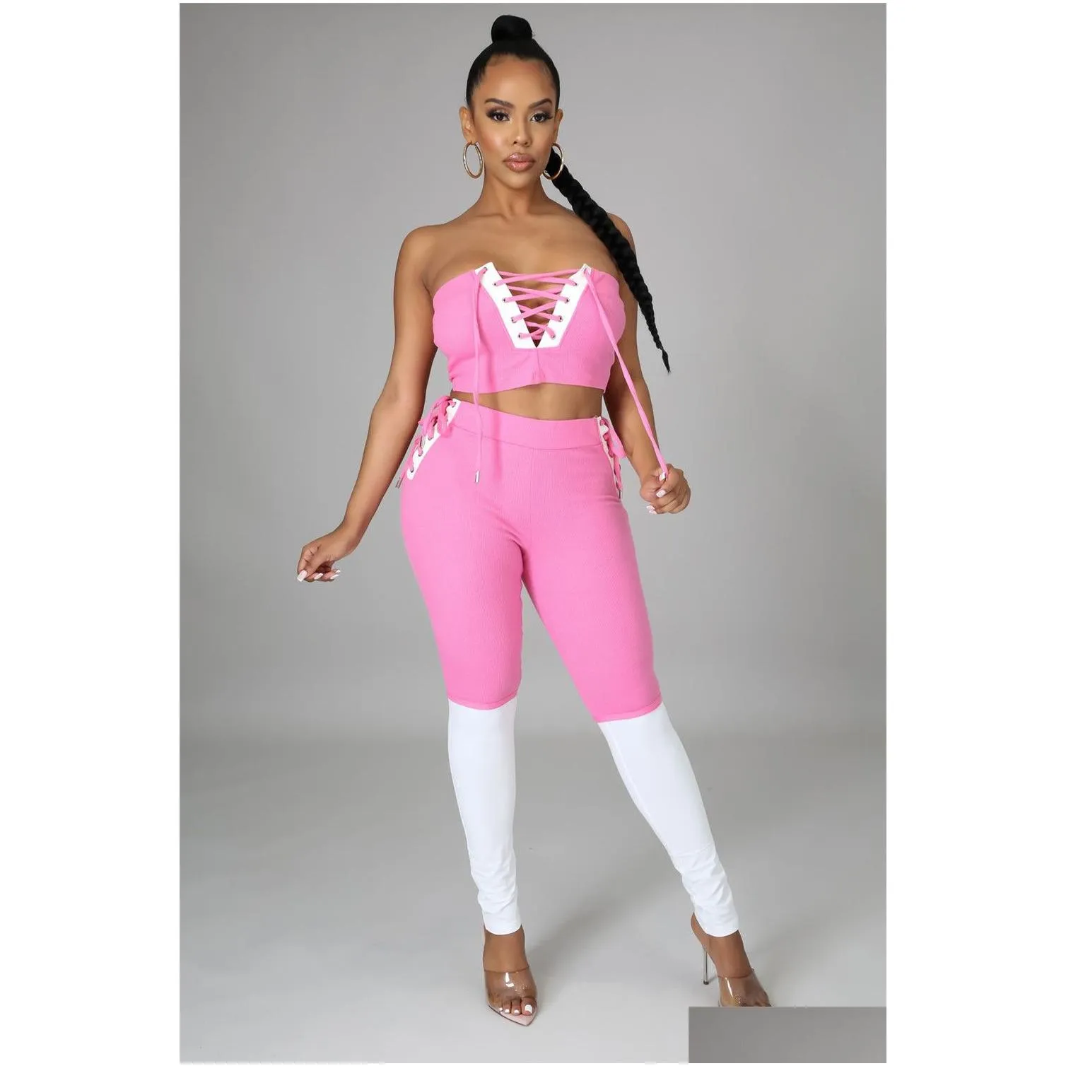 2023 Women Fashion Two Piece Pants Spring Summer Casual 2 Piece Sets Sleeveless Tops Pants Solid Color Clothing