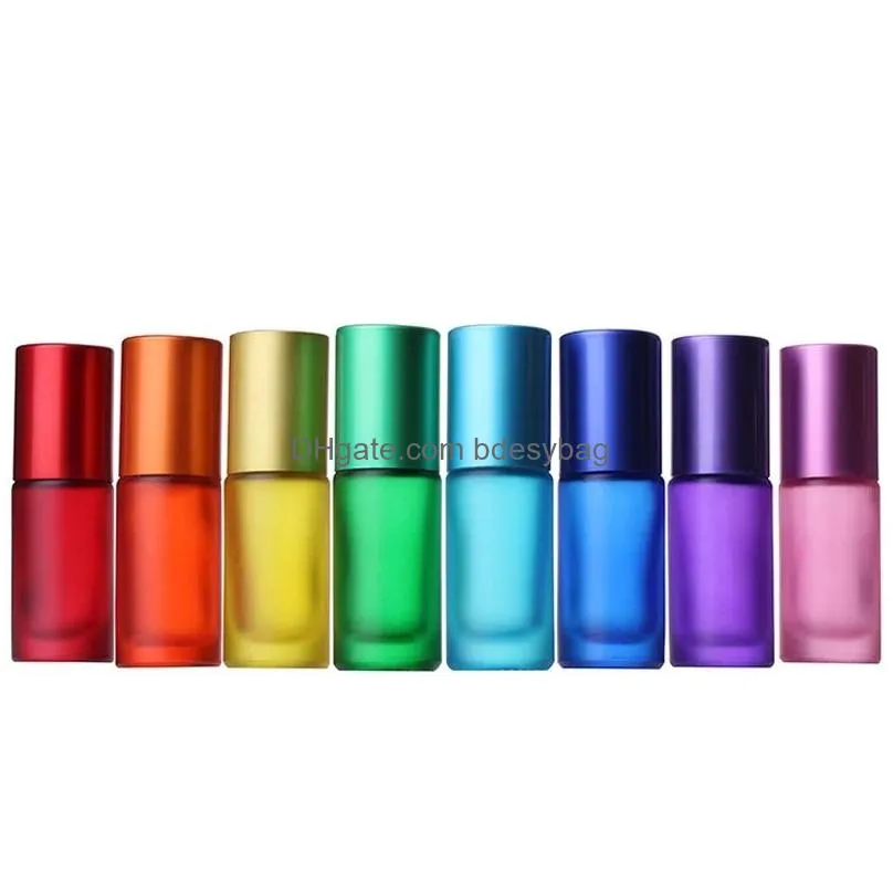 Packing Bottles Wholesale 5Ml Portable Frosted Colorf Essential Oil Per Thick Glass Roller Travel Refillable Bottle For Drop Delivery Dhkzu