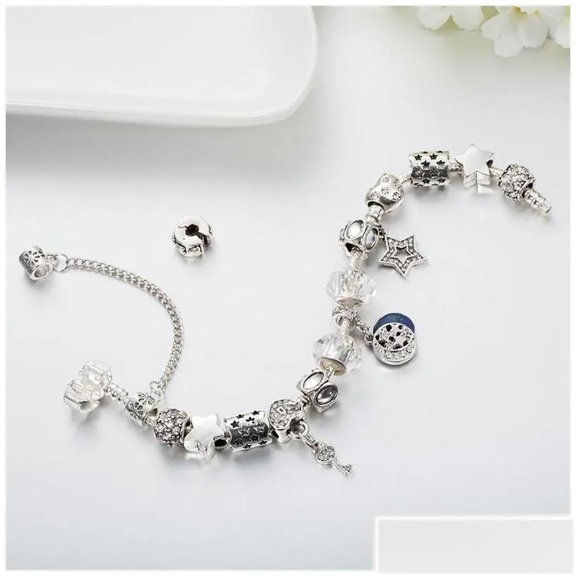 Charm Bracelets Bracelet Classic Diy Stars Moon White Beaded For Jewelry With Original Box High Quality Birthday Gift Drop De