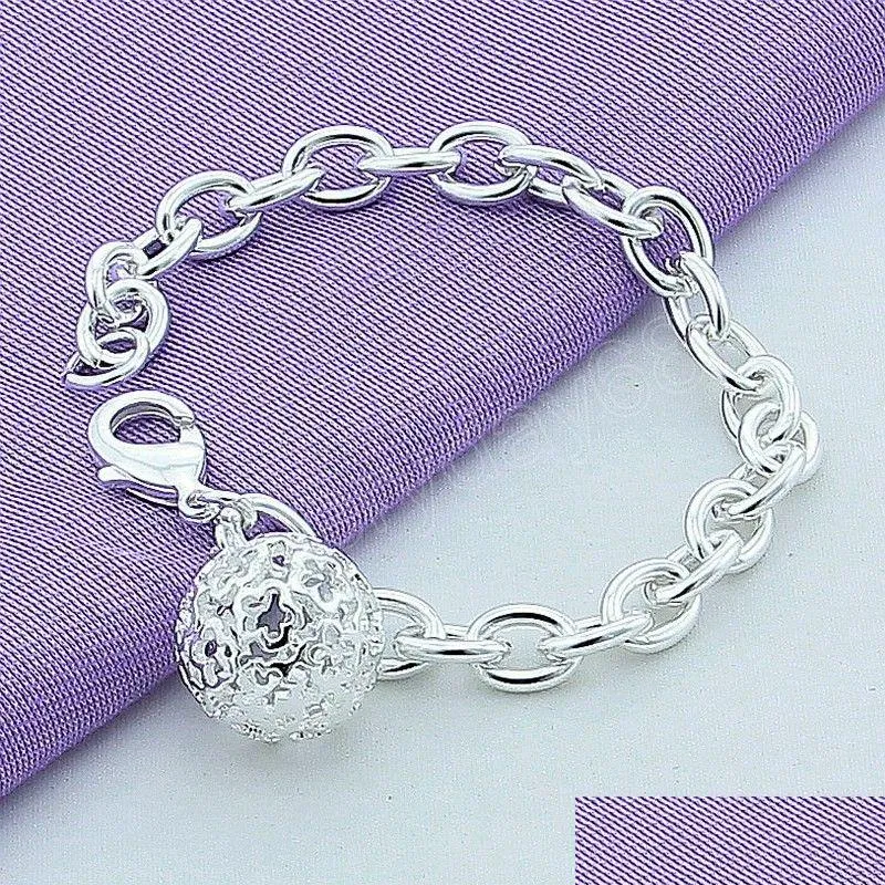 925 Sterling Silver Round Hollow Ball Pendant Bracelet For Women Charm Wedding Engagement Fashion Party Jewelry