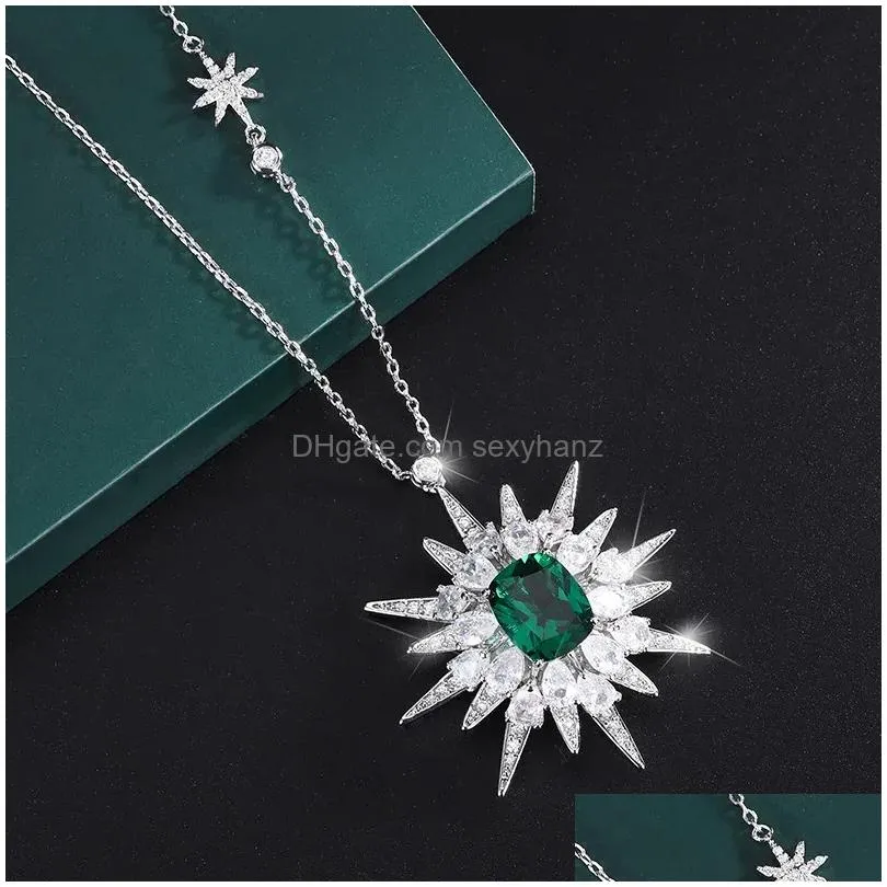 Pendant Necklaces Pendants Retro 925 Sterling Sier Star Necklace Woman Chains 12X10Mm Paraiba Main Stone Ruby Crystal Sweets Friend Dhpai